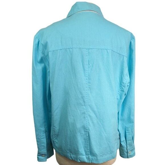 Dialogue Shacket Blazer Womens 12 Aqua Lined Button Up Long Sleeve Front Pockets - Picture 5 of 14